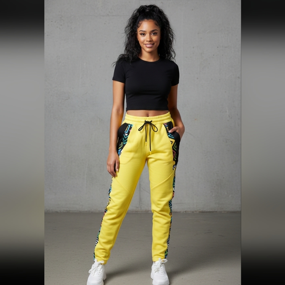 Vibrant Yellow Joggers with Black Details